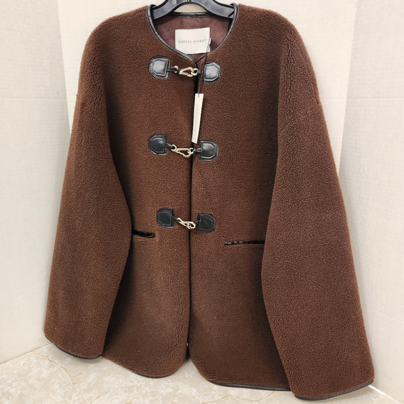 NWT $268 Rebecca Minkoff Shearling Toggle Jacket Chocolate Brown XL New - Picture 1 of 8
